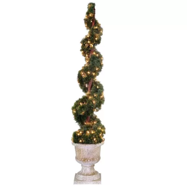 National Tree Company 60 in. Upright Juniper Spiral Tree with Decorative Urn with 150 Clear Lights