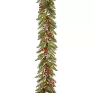 National Tree Company 9 ft. Bristle Berry Pine Artificial Christmas Garland with Battery Operated LED Lights