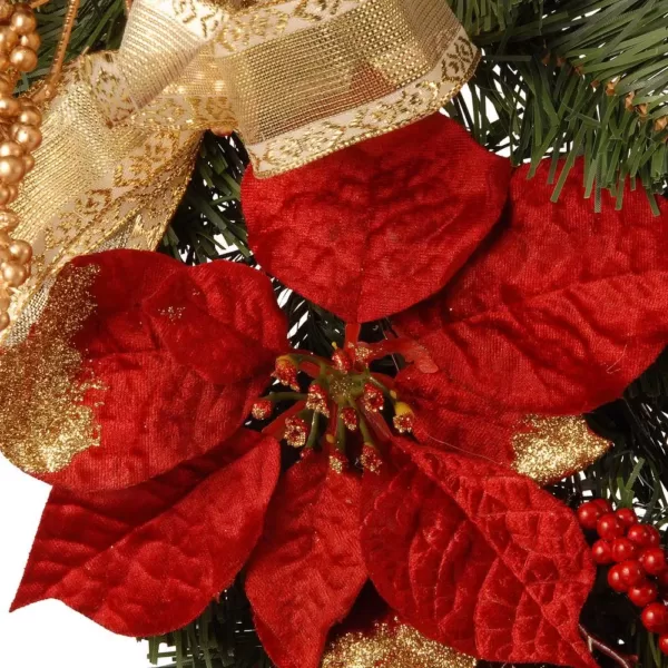 National Tree Company 6 ft. Decorative Garland with Ornaments, Berries, Cones Red Ribbon, Poinsettias and 20 LED Lights