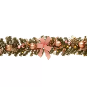 National Tree Company 72 in. Decorated Pine Garland with Bow, Gold Ornaments, Berries and LED