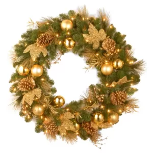 National Tree Company Decorative Collection Elegance Spruce 24 in. Artificial Wreath with Battery Operated Warm White LED Lights