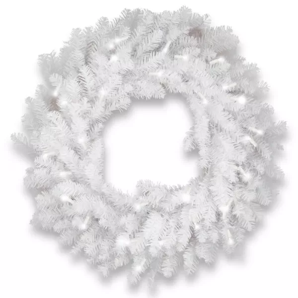 National Tree Company 30 in. Dunhill White Fir Wreath with Clear Lights