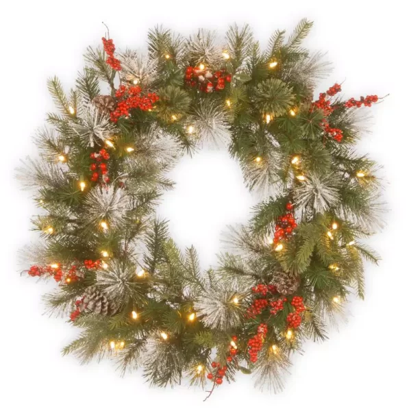 National Tree Company 30 in. Battery Operated LED Lights Wintry Berry Wreath