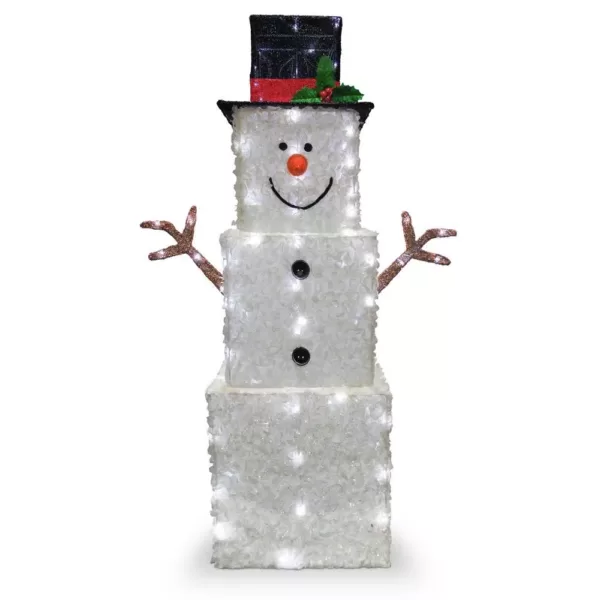 National Tree Company 42 in. Frosted White Fabric with Glitter Square Snowman with 120 Cool White LED Lights