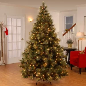 National Tree Company 7-1/2 ft. Carolina Pine Hinged Artificial Christmas Tree with 86 Flocked Cones and 750 Clear Lights