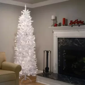 National Tree Company 7 ft. Kingswood White Fir Hinged Pencil Artificial Christmas Tree with 300 Clear Lights