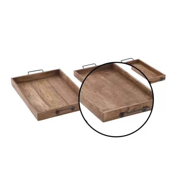 LITTON LANE Mahogany Brown Wood and Iron Trays (Set of 3)