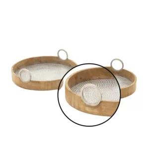 LITTON LANE Rustic Wood and Aluminum Round Trays (Set of 2)