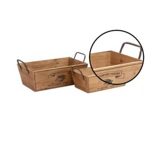 LITTON LANE Farmhouse Natural Brown Decorative Wine Trays (Set of 2)