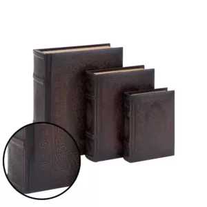 LITTON LANE Vintage Rectangular Wood and Synthetic Leather Flourished Book Boxes (Set of 3)