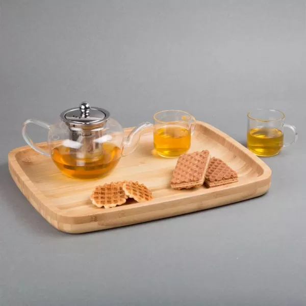 Creative Home 11 in. L x 14 in. W Natural Bamboo Rectangular Serving Tray Coffee Tea Platter Dessert Fruit Plate