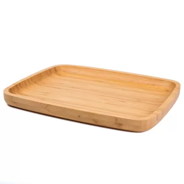 Creative Home 11 in. L x 14 in. W Natural Bamboo Rectangular Serving Tray Coffee Tea Platter Dessert Fruit Plate