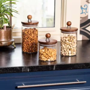 Honey-Can-Do 3-Piece Acacia Top Glass Kitchen Canister Set