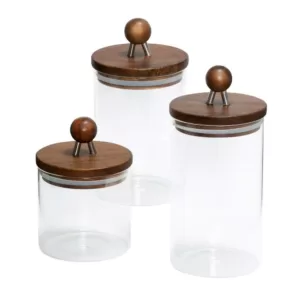 Honey-Can-Do 3-Piece Acacia Top Glass Kitchen Canister Set