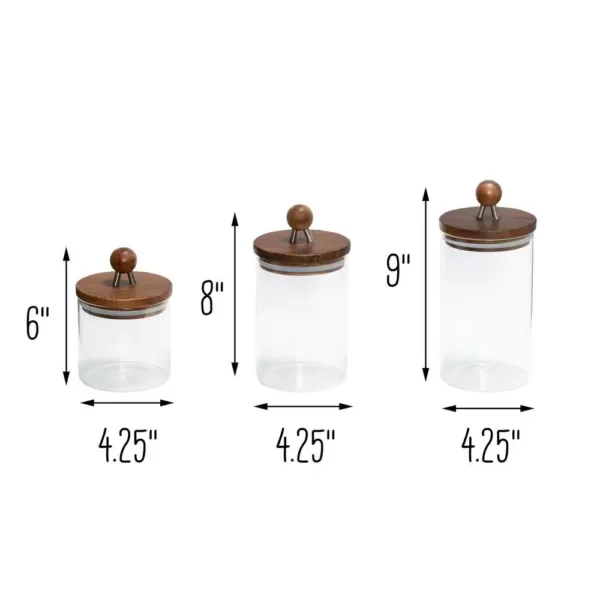 Honey-Can-Do 3-Piece Acacia Top Glass Kitchen Canister Set