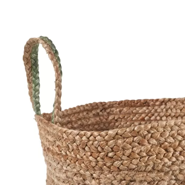 LR Home Wise Braided Natural Jute Green Decorative Basket with Handles