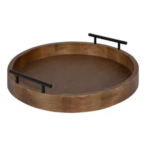 Kate and Laurel Lipton 18 in. x 18 in. Natural Round Wood Decorative Tray