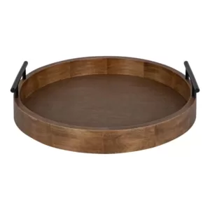 Kate and Laurel Lipton 18 in. x 18 in. Natural Round Wood Decorative Tray