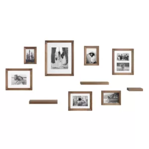 Kate and Laurel Bordeaux Natural Wood with Shelves Picture Frames (Set of 10)