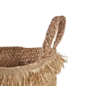 LR Home Claine Braided Fringed Natural Jute Decorative Storage Basket with Handles