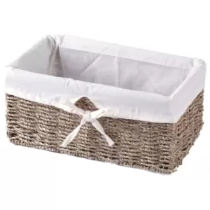 Vintiquewise 12 in. W x 6.5 in. D x 5.3 in. H Seagrass Shelf Basket Lined with White Lining