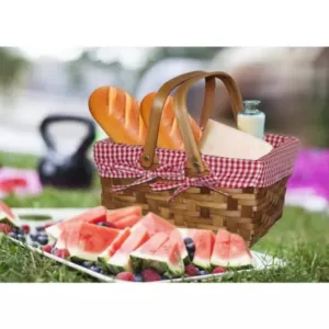 Vintiquewise 10.2 in. W x 7.7 in. D x 5.5 in. H Wooden Small Rectangular Basket Lined with Gingham Lining