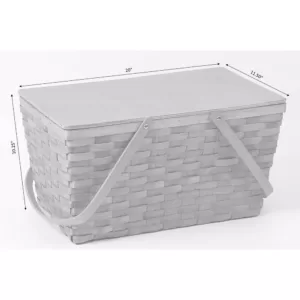 Vintiquewise Large Woodchip Picnic Basket with White Lining and Wooden Lid