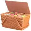 Vintiquewise Large Woodchip Picnic Basket with White Lining and Wooden Lid