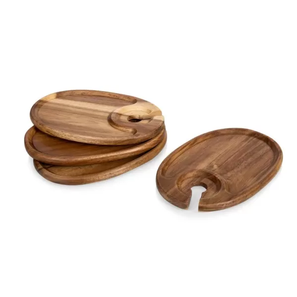 Picnic Time 9 in. x 6 in. x 0.5 in. Acacia Wood Wine & Appetizer Plates (Set of 4)