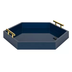 Kate and Laurel Lipton 18 in. x 18 in. Navy Blue Hexagon Decorative Tray