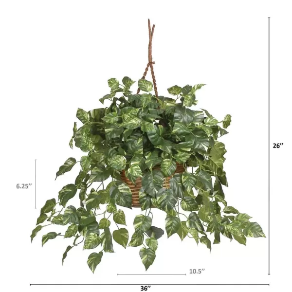 Nearly Natural Pothos Hanging Basket Silk Plant