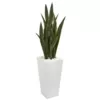 Nearly Natural 4 ft. Sansevieria Artificial Plant in White Tower Planter