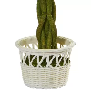 Nearly Natural 13 in. Rose Topiary Artificial Plant in White Wicker Pot (Set of 2)