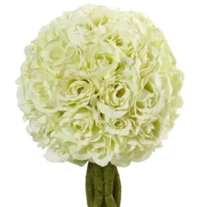 Nearly Natural 13 in. Rose Topiary Artificial Plant in White Wicker Pot (Set of 2)