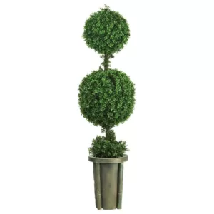 Nearly Natural Indoor and Outdoor 5 ft. Double Ball Leucodendron Topiary with Decorative Vase