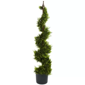 Nearly Natural 4 ft. Green Cypress Spirial Silk Tree