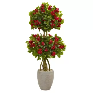 Nearly Natural 4.5 ft. High Indoor/Outdoor Double Bougainvillea Topiary Artificial Tree in Oval Planter