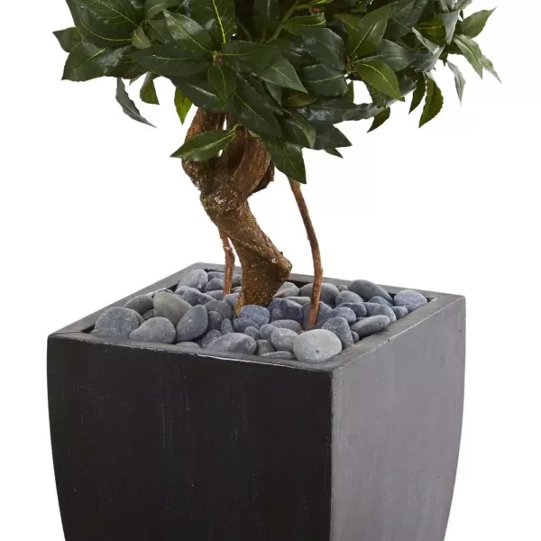 Nearly Natural 4.5 ft. Sweet Bay Artificial Double Topiary Tree in Black Wash Planter