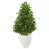 Nearly Natural Indoor/Outdoor 44-In. Bay Leaf Cone Topiary Artificial Tree in White Planter