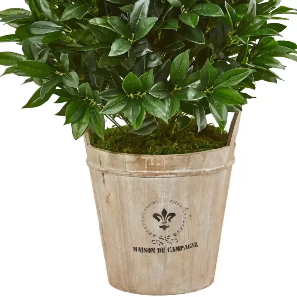 Nearly Natural Indoor 39-In. Bay Leaf Cone Topiary Artificial Tree in Farmhouse Planter