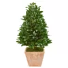 Nearly Natural Indoor/Outdoor 39-In. Bay Leaf Cone Topiary Artificial Tree in Terra Cotta Planter