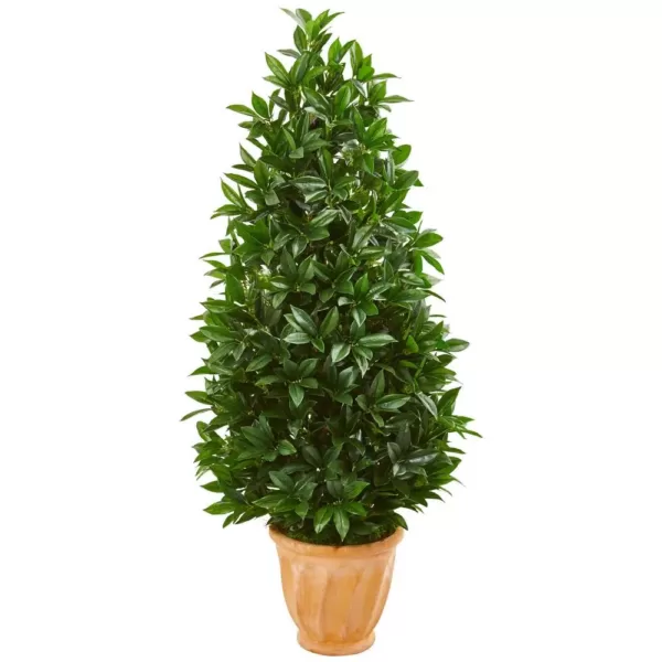 Nearly Natural Indoor/Outdoor 4.5-Ft. Bay Leaf Cone Topiary Artificial Tree in Terra Cotta Planter