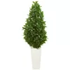 Nearly Natural Indoor/Outdoor 63-In. Bay Leaf Cone Topiary Artificial Tree in White Planter