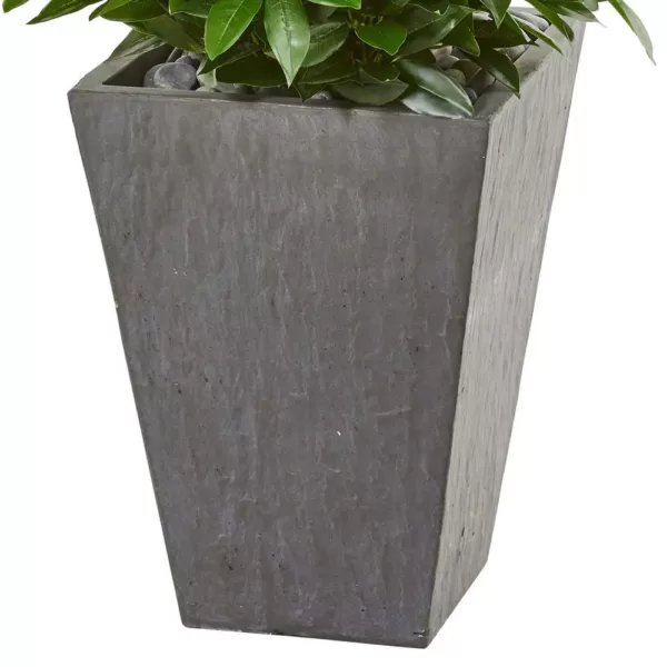 Nearly Natural Indoor/Outdoor 57-In. Bay Leaf Cone Topiary Tree in Slate Planter