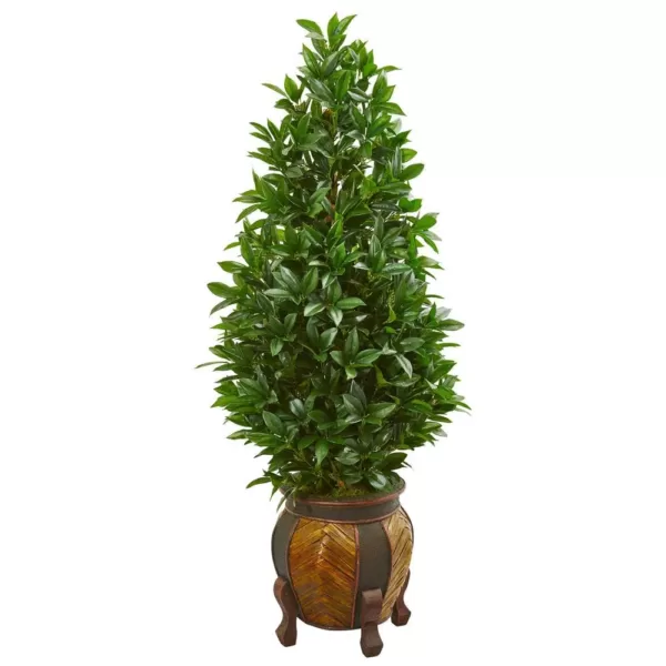 Nearly Natural Indoor 56-In. Bay Leaf Cone Topiary Artificial Tree in Decorative Planter