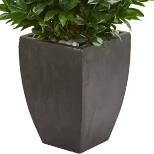 Nearly Natural Indoor/Outdoor 56-In. Bay Leaf Cone Topiary Artificial Tree in Black Planter