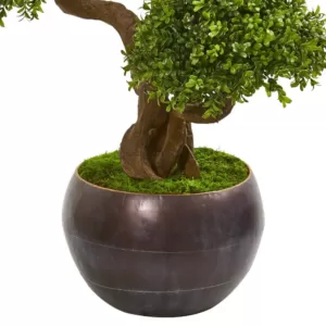 Nearly Natural 44 In. Four Ball Boxwood Artificial Topiary Tree in Planter