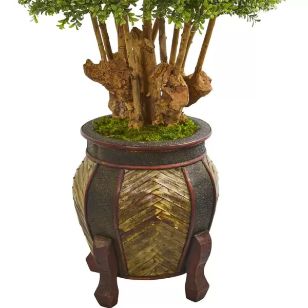 Nearly Natural 44 In. Boxwood Artificial Topiary Tree in Designer Planter