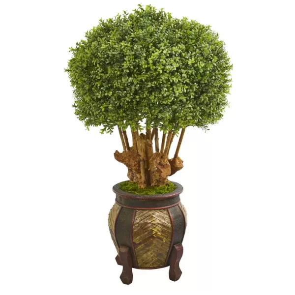 Nearly Natural 44 In. Boxwood Artificial Topiary Tree in Designer Planter