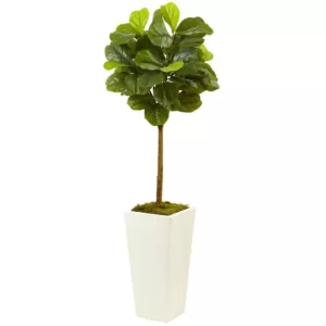 Nearly Natural 4.5 ft. Fiddle Leaf Fig in White Planter (Real Touch)